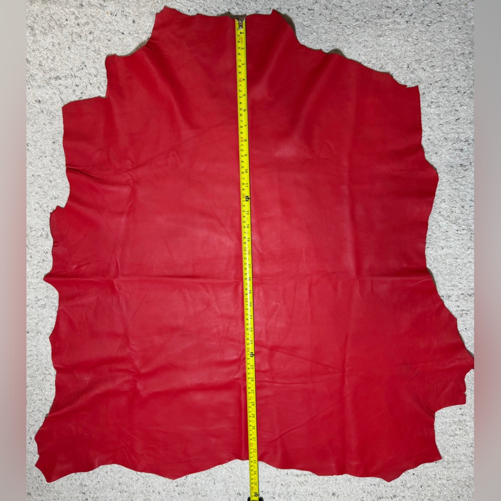 Tan Smooth Buttery Napa Leather Hide Vibrant Red color